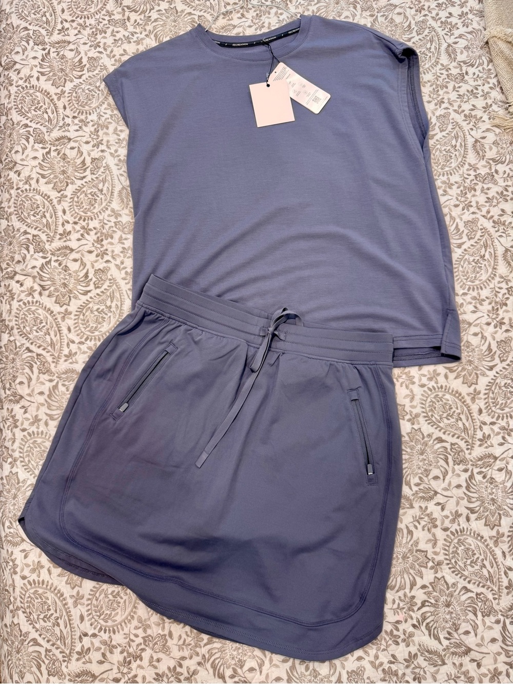 Casual Drawstring Skirt & Top Set in Dusty Blue - Brand: